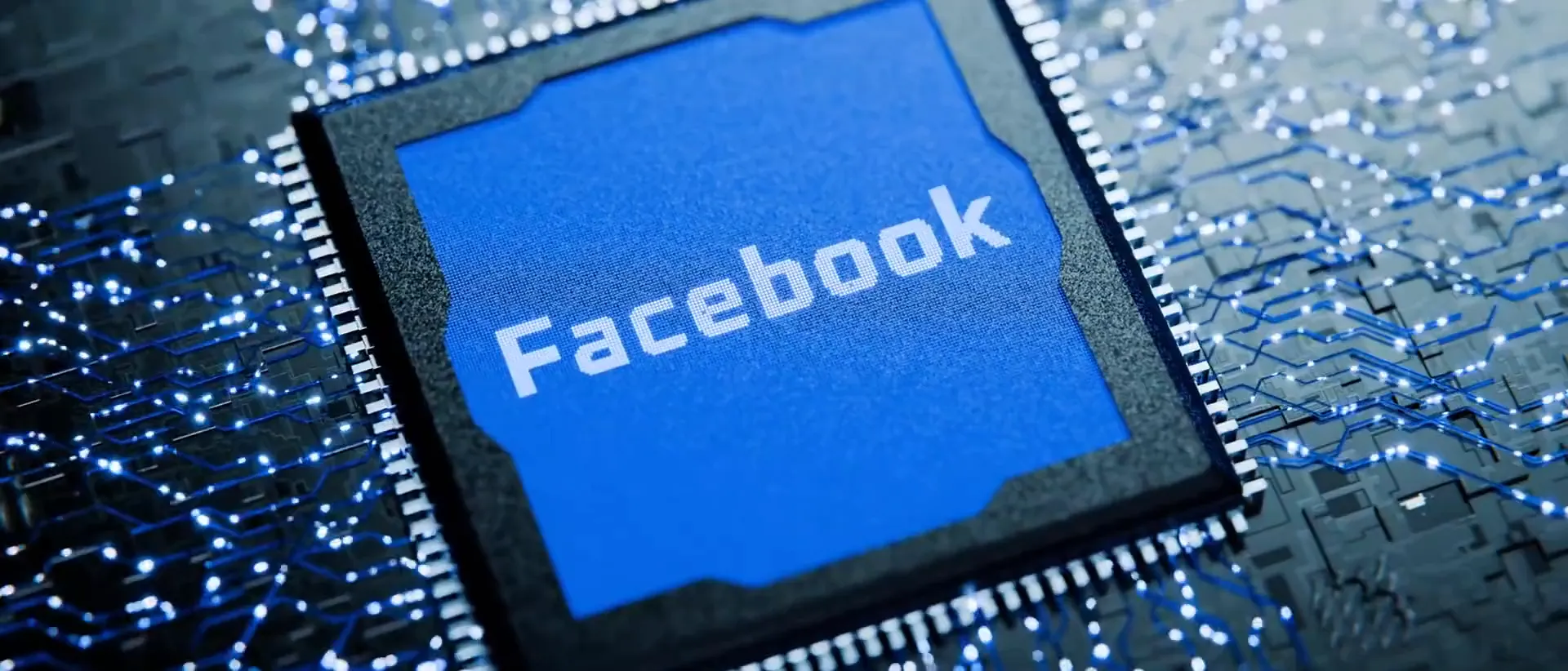 A chip on a circuit board with Facebook on its face